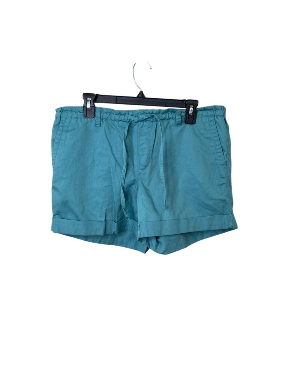 Ann Taylor Loft Womens Teal Cuffed Linen Blend Shorts Size 10 Drawstring Waist